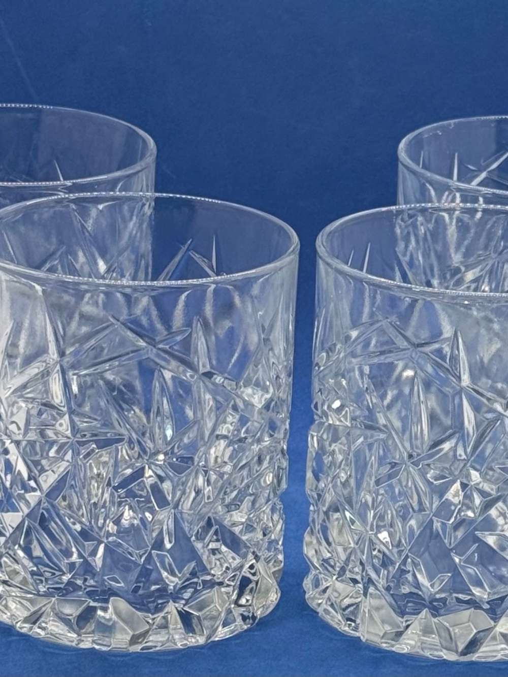 Crystal Rock Glass Lowball Whisky Tumblers 4" tall Marked USA Set of 4